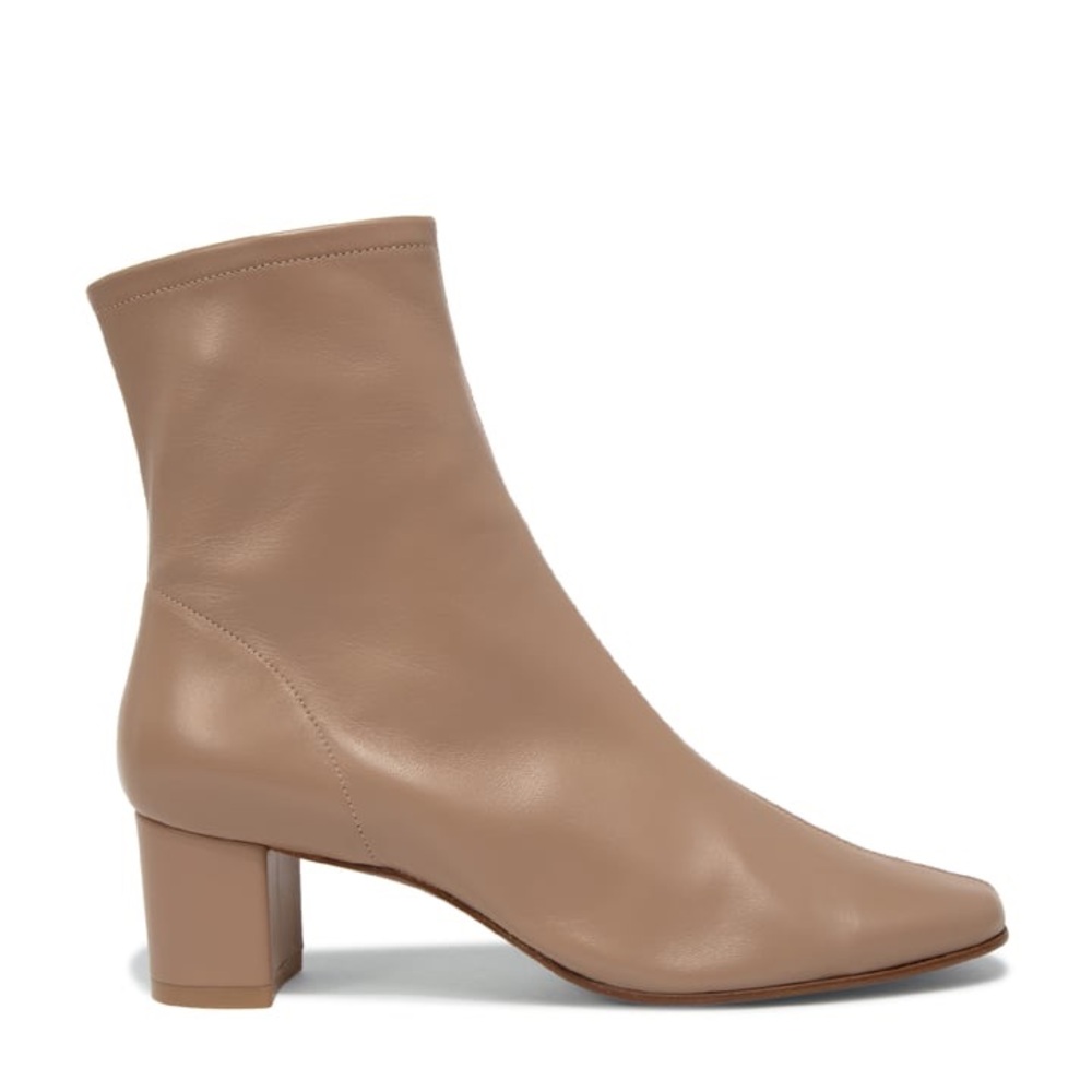 BY FAR Taupe Leather Block-Heel Ankle Boot